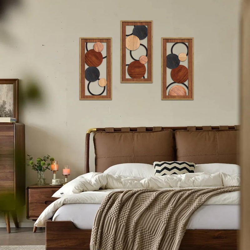 KAIRNE Boho Abstract Wooden Wall Art,3 Pieces Vintage Modern Wall Sculptures,Rustic Farmhouse Framed Hanging Decor,Minimalist Mid Century Wall Decor for Living Room Bedroom Kitchen Office,8X16 inch - Image 5