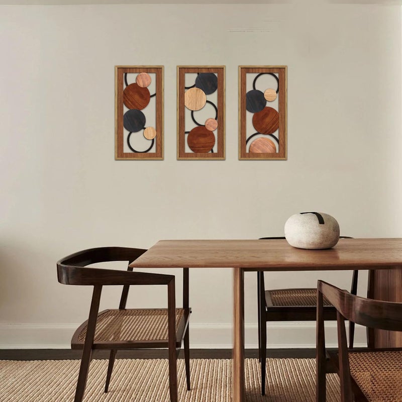 KAIRNE Boho Abstract Wooden Wall Art,3 Pieces Vintage Modern Wall Sculptures,Rustic Farmhouse Framed Hanging Decor,Minimalist Mid Century Wall Decor for Living Room Bedroom Kitchen Office,8X16 inch - Image 4