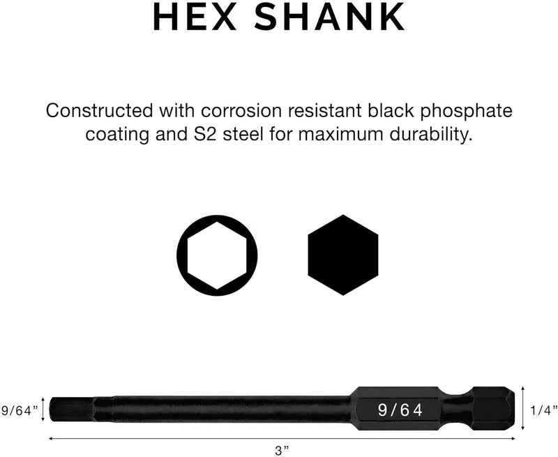 Neiko 01147A Allen Wrench Drill Bits, 11-Piece Hex Drill Bit Set, SAE Sizes 1/16" to 5/16", Magnetic Hex Head Bits, 3" Quick Release Shanks, S2 Steel, Compatible with Power Drills and Impact Drivers - Image 2