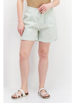 Women Stripe Basic Short, Mint Green