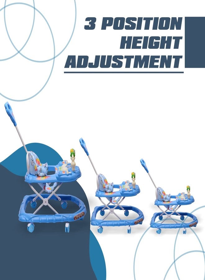 KIDBITKART Baby Walker Kids Activity Rattle Toys for Babies Cycle, Adjustable Height, Thick, Safe & Comfortable Seat, Rotatable Wheel, Music & Parent Handel Rod, for 6 to 20 Months (Blue) - Image 5