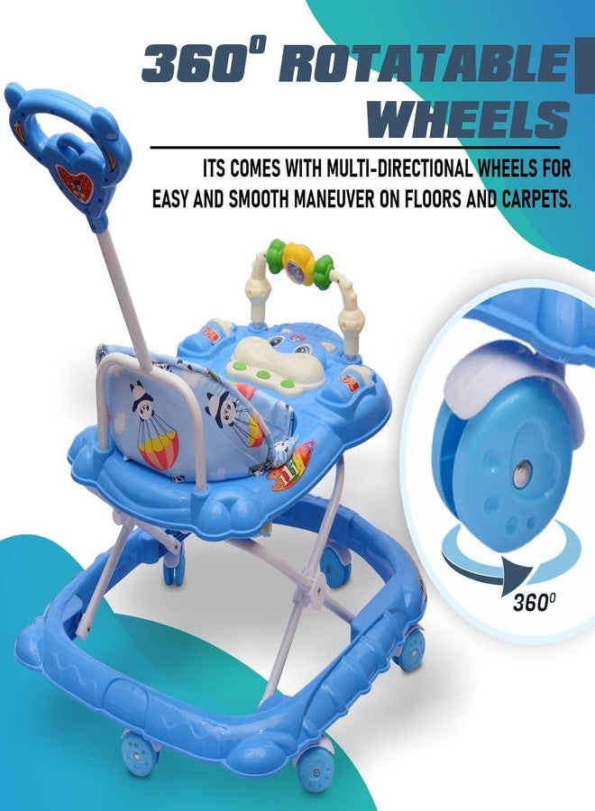KIDBITKART Baby Walker Kids Activity Rattle Toys for Babies Cycle, Adjustable Height, Thick, Safe & Comfortable Seat, Rotatable Wheel, Music & Parent Handel Rod, for 6 to 20 Months (Blue) - Image 3