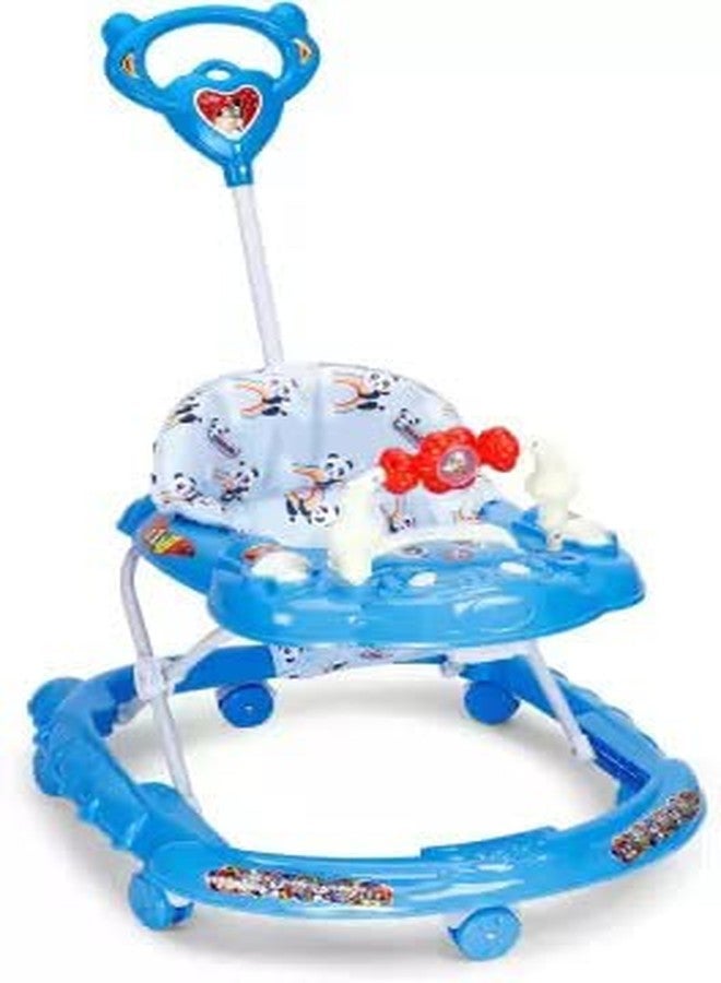 KIDBITKART Baby Walker Kids Activity Rattle Toys for Babies Cycle, Adjustable Height, Thick, Safe & Comfortable Seat, Rotatable Wheel, Music & Parent Handel Rod, for 6 to 20 Months (Blue) - Image 1