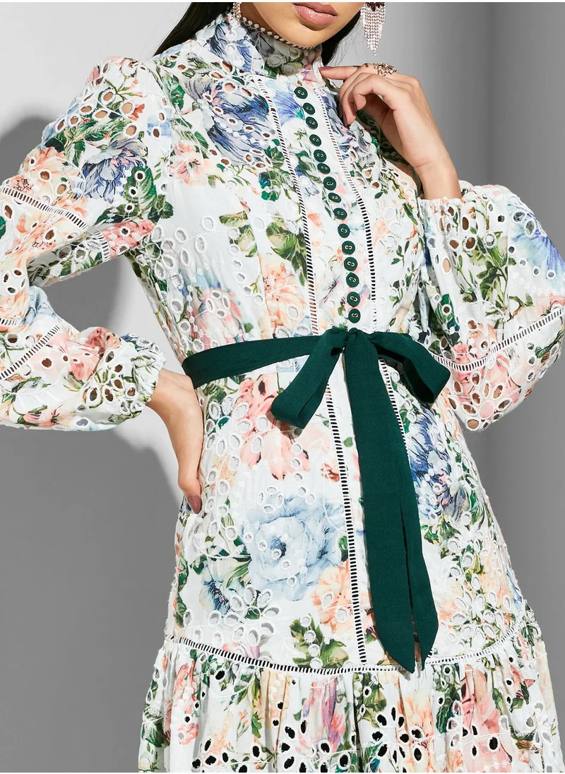 Threadz by Ajooni Button Detail Printed Dress