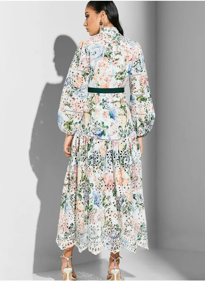 Threadz by Ajooni Button Detail Printed Dress