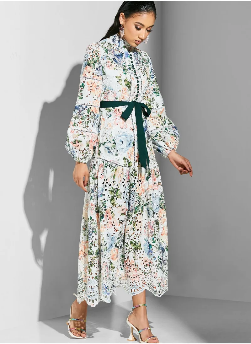 Threadz by Ajooni Button Detail Printed Dress