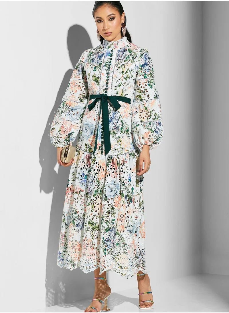 Threadz by Ajooni Button Detail Printed Dress
