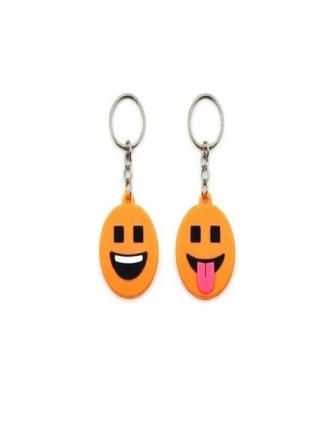 GENERIC Birthday Party Return Gift Ideas: Multicolour Rubber Smiling Ball Key Chain Key Rings - Set of 2 for Kids, Boys, Girls - Unisex - All Ages - Image 1