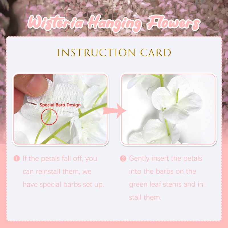 ZEBMOON 24 Pack Light Pink Wisteria Hanging Flowers, 3.4 Ft Fake Hanging Flowers, Artificial Wisteria Garland Vines for Wedding Room Backdrop Outdoor Patio Garden Decoration - Image 3