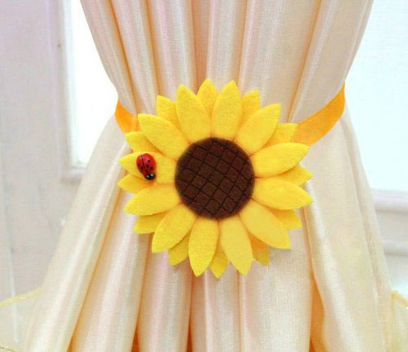 EleCharm 1 Pair Sunflower Curtain Magnetic Tiebacks Non-Woven Fabric Countryside Rural Style Curtain Tie Holdbacks Accessories - Image 2