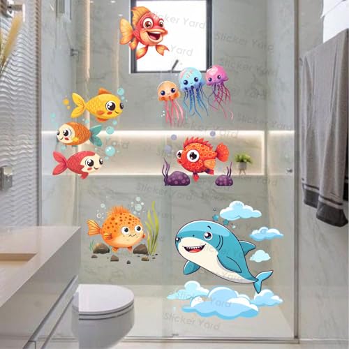 Sticker Yard PVC Vinyl Fishes Aquarium Self-Adhesive Wall Sticker for Home Decor/Decoration - Living Room, Bedroom, Kids Room (Multicolor,Size 78X47CM) - Image 1