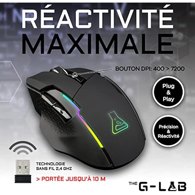 THE G-LAB KULT CAESIUM WIRELESS RECHARGEABLE GAMING MOUSE - GAMING MOUSE WIRELESS HIGH PERFORMANCE 7200 DPI, LED RGB 6 BUTTONS ERGONOMIC GAMING MOUSE COMPATIBLE WITH PC PS4 PS5 XBOX ONE - 2023 - Image 2