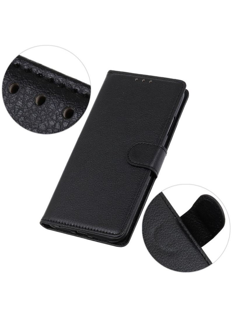 جراب جلدي قابل للطي بالكامل مع مسند، مع حزام إغلاق مغناطيسي، وغطاء داخلي من السيليكون TPU، وحماية فائقة، متوافق مع هاتف Infinix Hot 11 (6.6 بوصة) (أسود) - Image 2