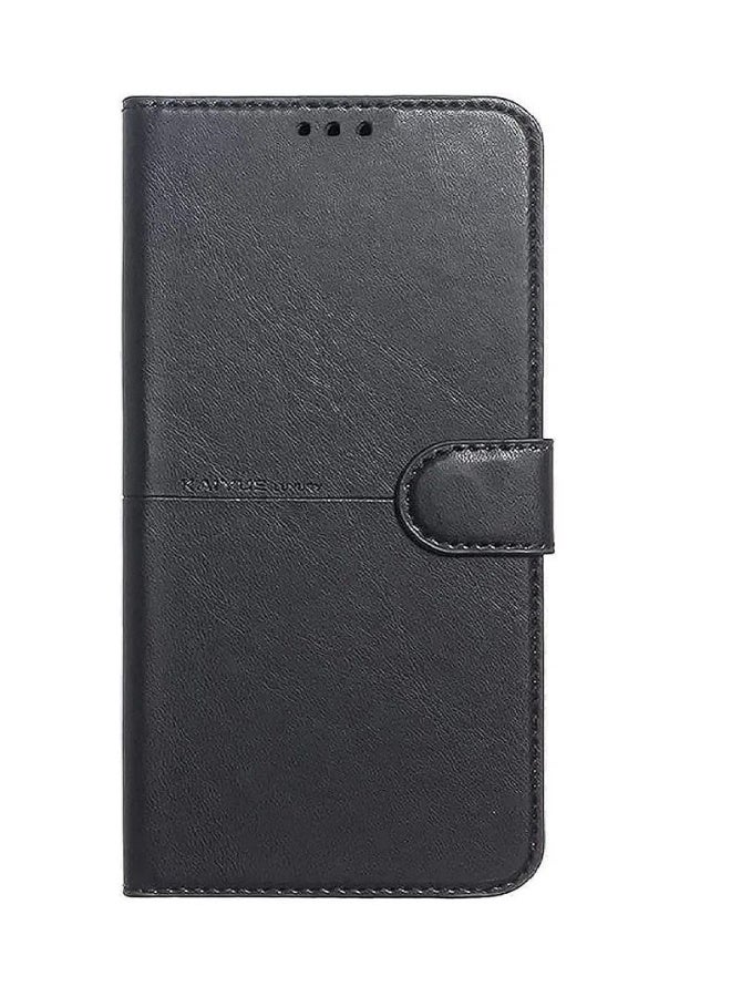 جراب جلدي قابل للطي بالكامل مع مسند، مع حزام إغلاق مغناطيسي، وغطاء داخلي من السيليكون TPU، وحماية فائقة، متوافق مع هاتف Infinix Hot 11 (6.6 بوصة) (أسود) - Image 1