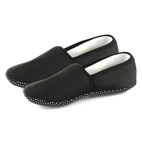 Footmate Ankle Length Slipper Socks For Men & Women - 2 Pair Pack, Cotton Blend House or Floor Socks with Anti-Skid Rubber Grip, Booties For Indoor Use - Black, (Size - 9 to 11 Feet) - Image 1