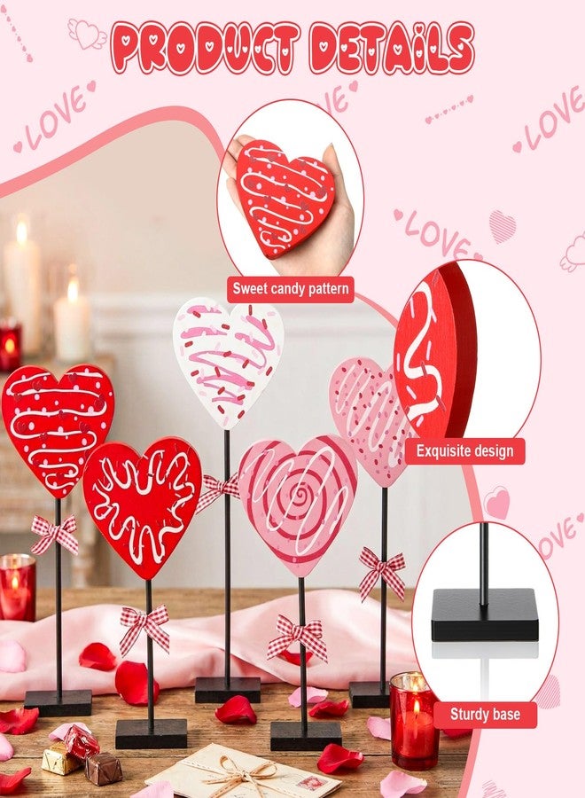 Novabright 5 Pcs Valentine's Day Candy Heart Table Decor Wooden Sign Pink Red White Heart Tall Standing Centerpiece Donut Pattern Tray Decor Romantic Decoration for Valentines Home Desk (Classic) - Image 3