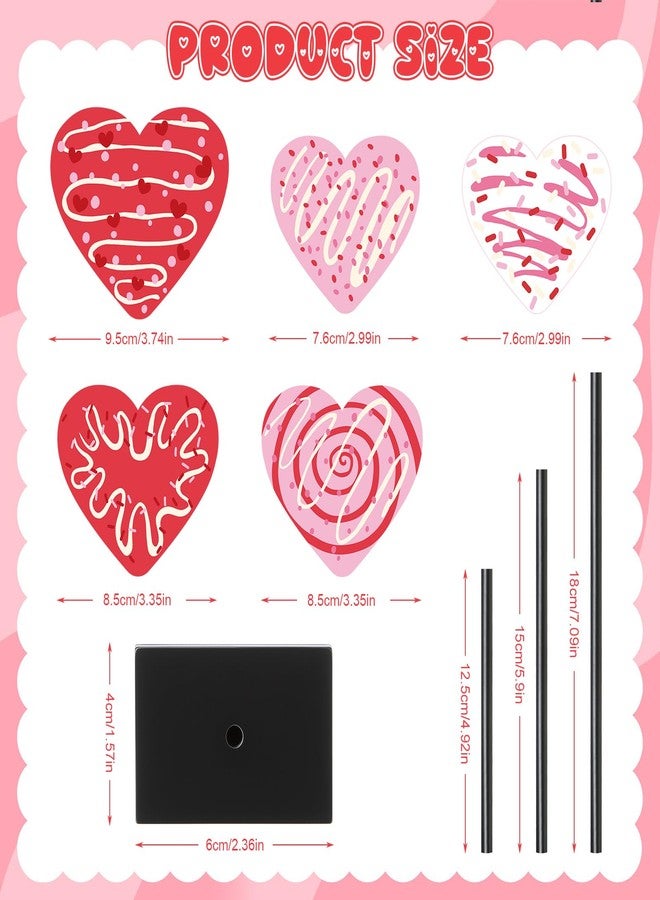 Novabright 5 Pcs Valentine's Day Candy Heart Table Decor Wooden Sign Pink Red White Heart Tall Standing Centerpiece Donut Pattern Tray Decor Romantic Decoration for Valentines Home Desk (Classic) - Image 2