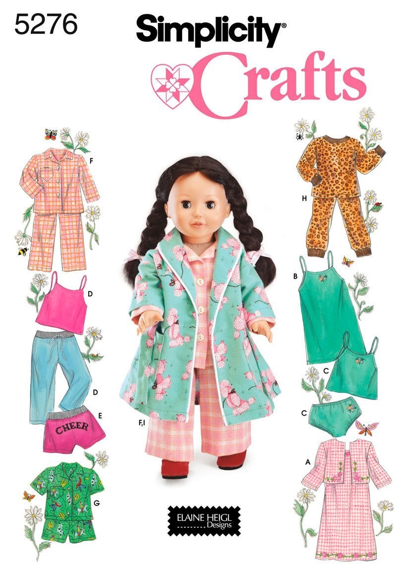 Simplicity Crafts 5276 Baby Doll Pajamas Clothing Sewing Pattern for Girls by Andrea Schewe, Size 18'' - Image 1