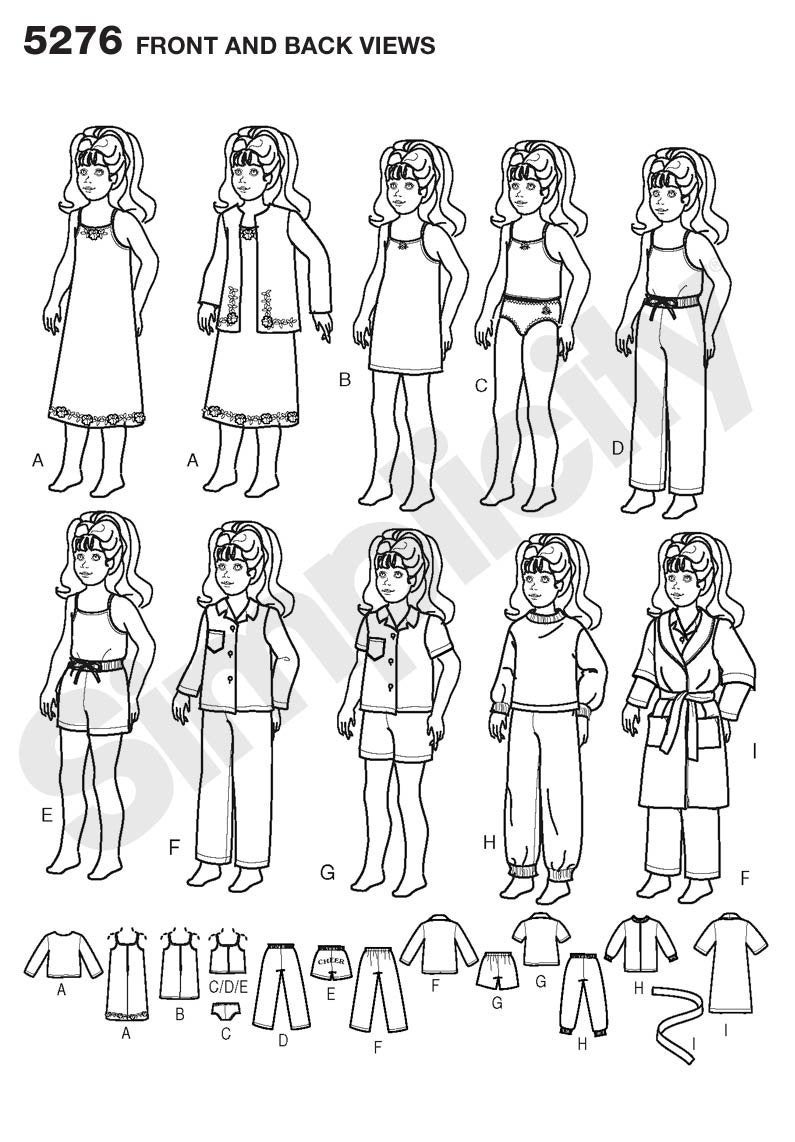 Simplicity Crafts 5276 Baby Doll Pajamas Clothing Sewing Pattern for Girls by Andrea Schewe, Size 18'' - Image 2