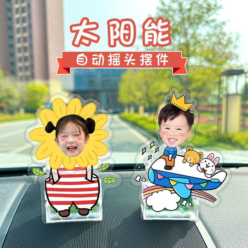 Solar Automatic Shaking Head Car Decoration Acrylic Diy Po Peripheral Car Shaking Head Standing Plate Car Interior - Image 3