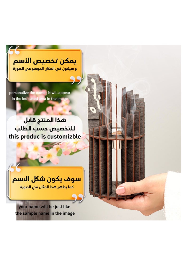 Story Of Candle An incense burner made of luxurious wood, an incense burner with a customizable name, “in your name or the name of your loved one,” with a distinctive design and  Gray color. - Image 4