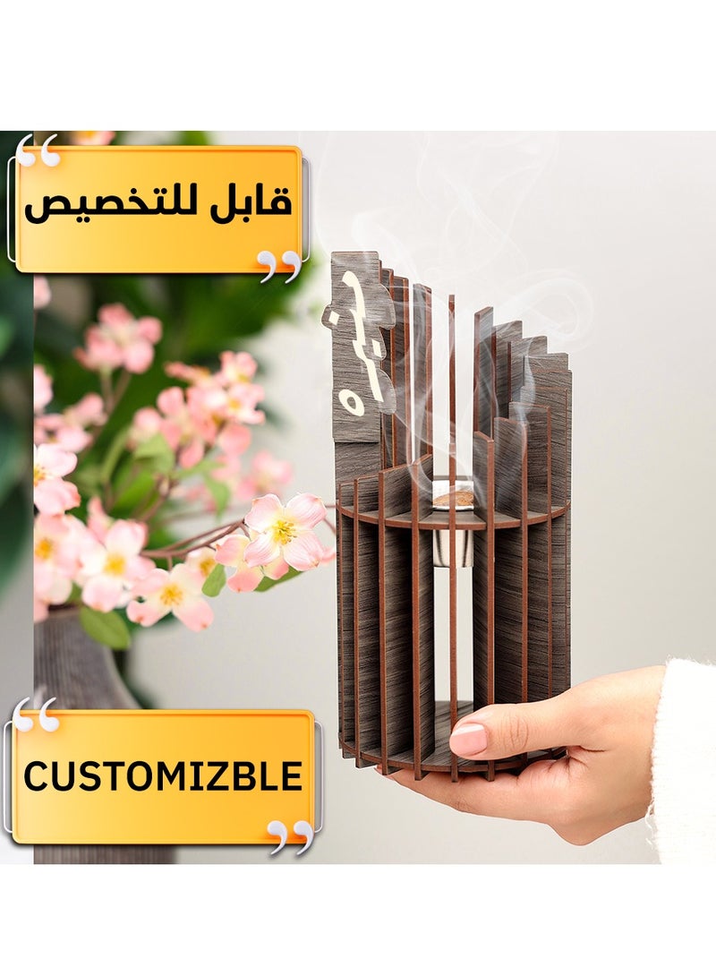 Story Of Candle An incense burner made of luxurious wood, an incense burner with a customizable name, “in your name or the name of your loved one,” with a distinctive design and  Gray color. - Image 1