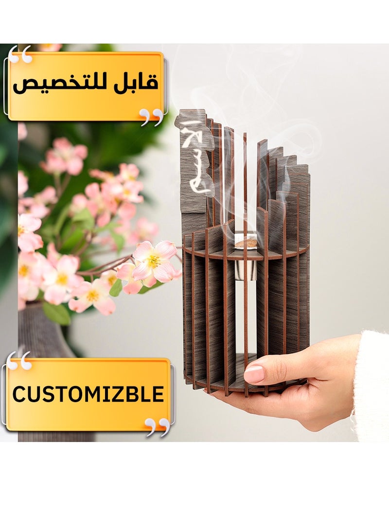 Story Of Candle An incense burner made of luxurious wood, an incense burner with a customizable name, “in your name or the name of your loved one,” with a distinctive design and  Gray color. - Image 2