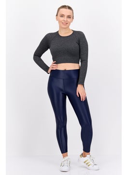 Love & Other Things Women Crew Neck Long Sleeve Ribbed Seameless Crop Top, Grey Marl  - Image 3