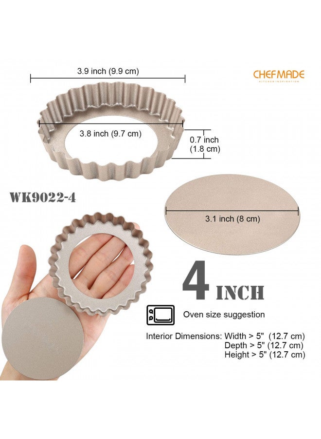 CHEFMADE Mini Tart Pan Set, 4-Inch 4Pcs with Removable Loose Bottom Non-Stick Round Quiche Bakeware for Oven and Instant Pot Baking (Champagne Gold) - Image 1
