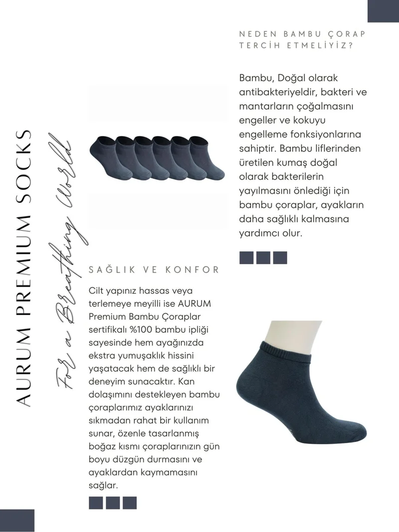 aurumé Men's 6-Piece Premium Bamboo Booties Socks Seamless - Smoked
