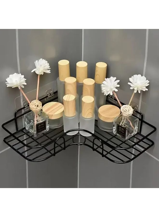 Dark Black Stainless Steel Corner Bathroom Shelf Punchless Triangular Storage Rack Space Saving Organizer - Image 5