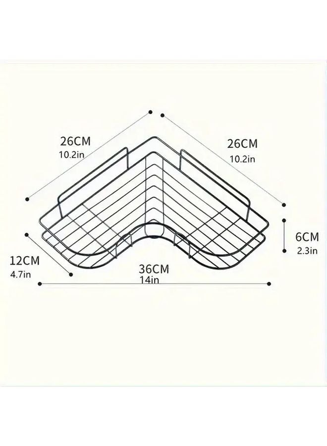 Dark Black Stainless Steel Corner Bathroom Shelf Punchless Triangular Storage Rack Space Saving Organizer - Image 3