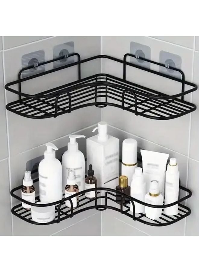 Dark Black Stainless Steel Corner Bathroom Shelf Punchless Triangular Storage Rack Space Saving Organizer - Image 2