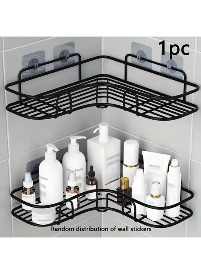 Dark Black Stainless Steel Corner Bathroom Shelf Punchless Triangular Storage Rack Space Saving Organizer - Image 1