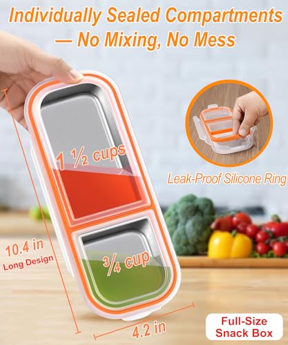 KTKUDY 3 Pack Stainless Steel Snack Containers for Kids & Adults - Large - Leak-Proof 2-Compartment Stackable Snack Lunch Boxes for Daycare, School, Work & Travel - Image 5