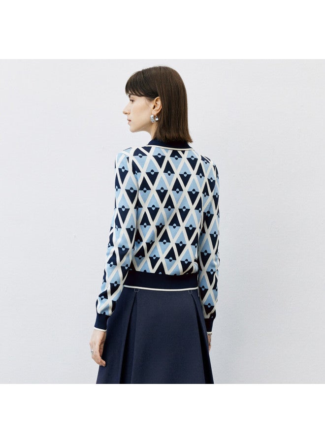 Yanyee Blue Lapel T Knit Cardigan Women's Early Spring Elegant Top Jacket Blue 1 S/36 - Image 2