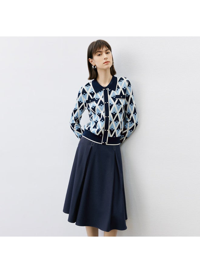 Yanyee Blue Lapel T Knit Cardigan Women's Early Spring Elegant Top Jacket Blue 1 S/36 - Image 1