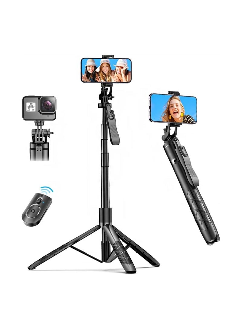SYOSI Selfie Stick Tripod, 360° Rotation Phone Stabilizer Holder with Wireless Remote, Lightweight and Portable Cell Phone Holder, Compatible with iOS, Android, Perfect for Video Recording, Selfies  - Image 1