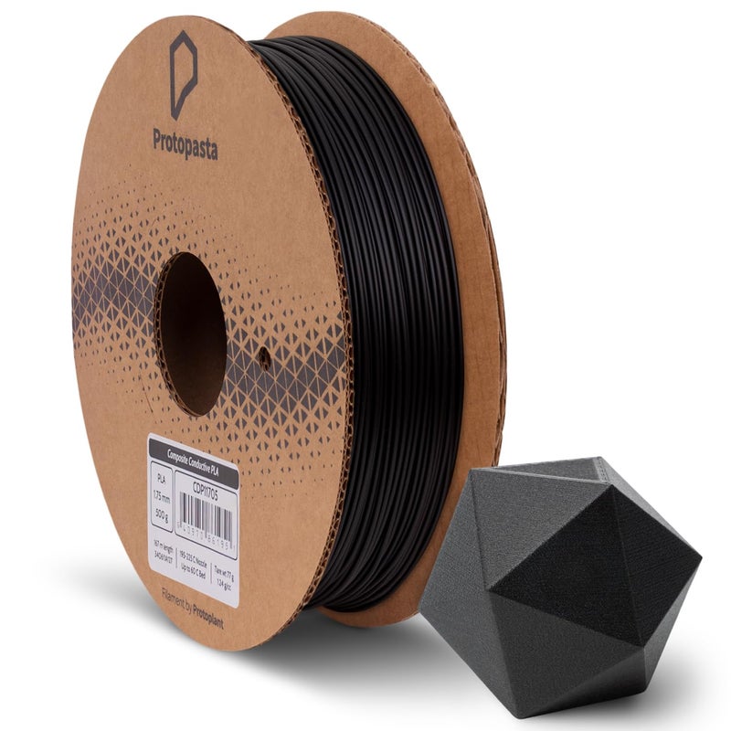 Protopasta Electrically Conductive Composite Black PLA 3D Printer Filament for Electrically Conductive 3D Prints Easy Printing with Low Warp 175mm Filament 500g with Recyclable Cardboard Spool