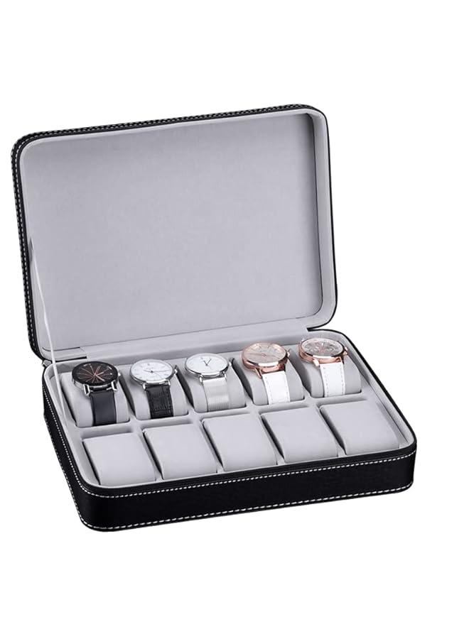 PROMASS Watch Box watches organizer watch and jewelry box organizer for Men and Women (10 Zipper Black) - Image 1