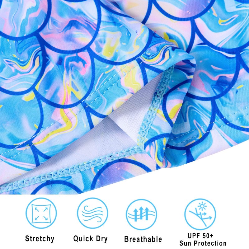 Vogseek Girls Two Pieces Rash Guard Swimsuit 5t 6t Blue Mermaid Scales Long Sleeve UPF 50+ Bathing Suit Quick Dry Breathable Swimming Sets for Kids Girl Size 6 - Image 4