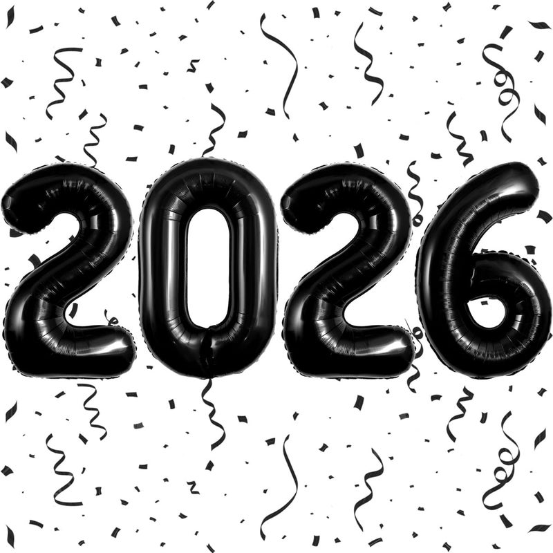 PRELITER بالونات سوداء 2026 بالونات رأس السنة الجديدة 2026 أرقام بالونات لزينة رأس السنة الجديدة 2026 لافتات تخرج ذكرى بالونات ديكور - Image 3