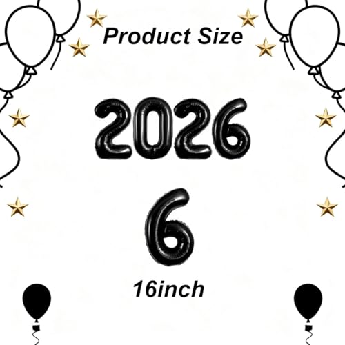 PRELITER بالونات سوداء 2026 بالونات رأس السنة الجديدة 2026 أرقام بالونات لزينة رأس السنة الجديدة 2026 لافتات تخرج ذكرى بالونات ديكور - Image 5