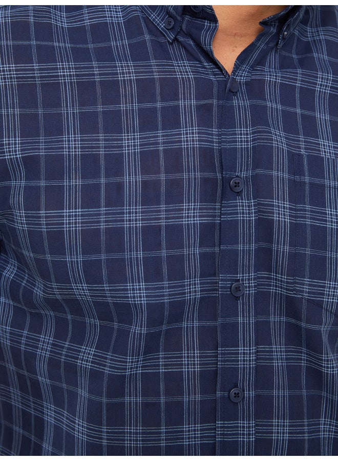 Regular Fit Short Sleeve Plaid Poplin Men's Shirt