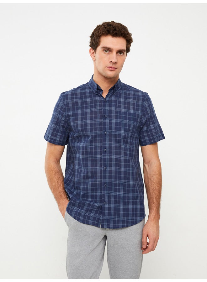 Regular Fit Short Sleeve Plaid Poplin Men's Shirt