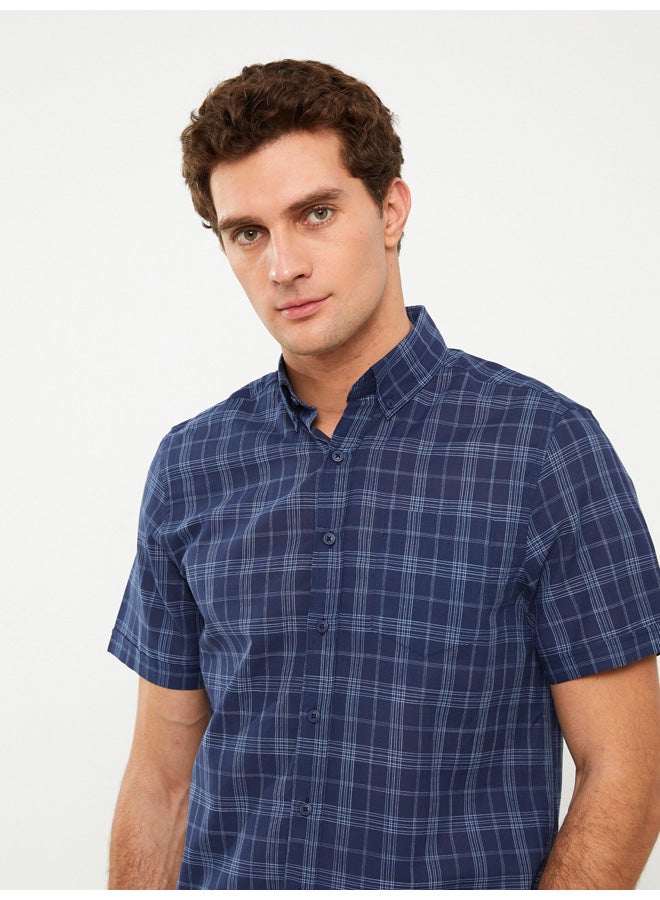Regular Fit Short Sleeve Plaid Poplin Men's Shirt