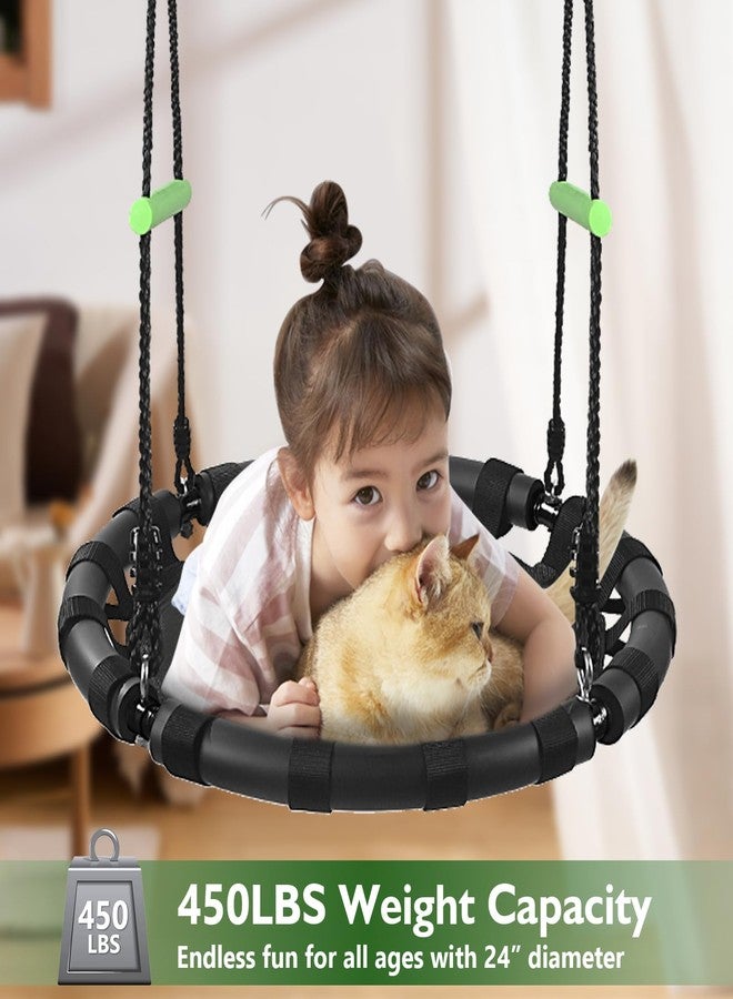 TBMLC 24-Inch Diameter Tree Swing- 1 Inch Diameter,1MM Thick Sturdy Steel Frame with Thick Foam Pipe Cover and Durable PP Mat - Perfect for Outdoor Fun and Relaxation (24 inch Diameter, Black) - Image 2