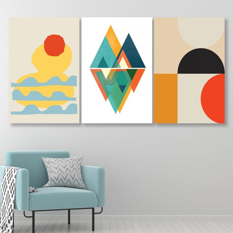 Marktna Three canvas panels with an abstract art design and a hollow frame, measuring (150×70), three pieces - Image 1