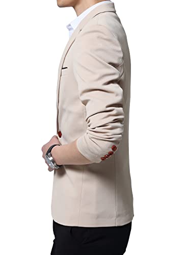 DAVID.ANN Men's Slim Fit Suits Casual One Button Flap Pockets Solid Blazer Jacket,Beige,Large - Image 2