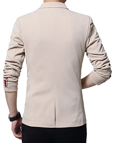 DAVID.ANN Men's Slim Fit Suits Casual One Button Flap Pockets Solid Blazer Jacket,Beige,Large - Image 3